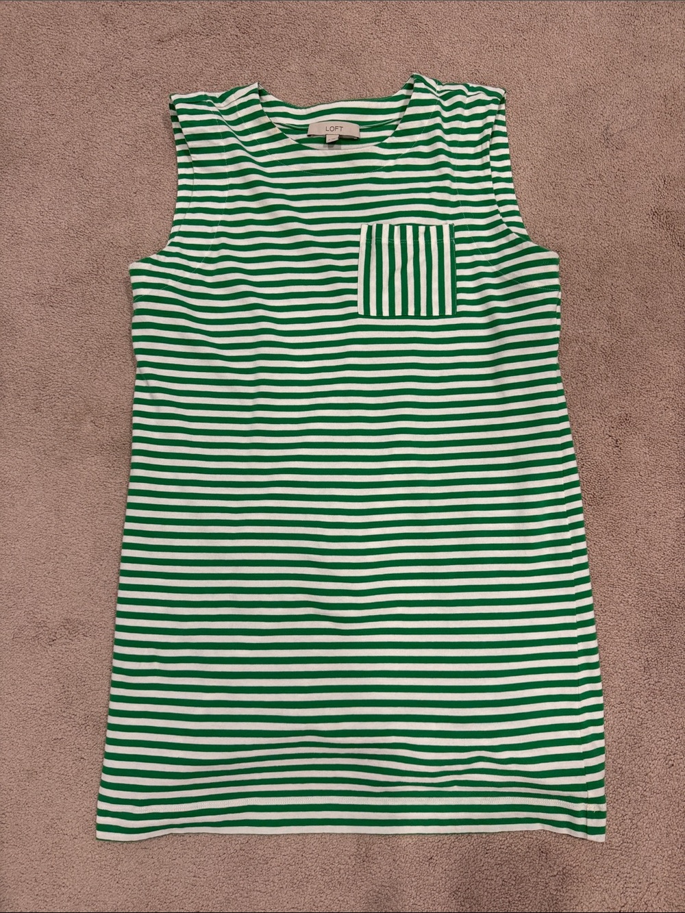 LOFT White and Green Striped Sleeveless dress with Chest Pocket